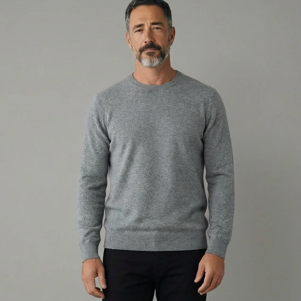 Banana Republic Italian Yarn Wool Sweater Gray Crewneck Elbow Patch Men’s L